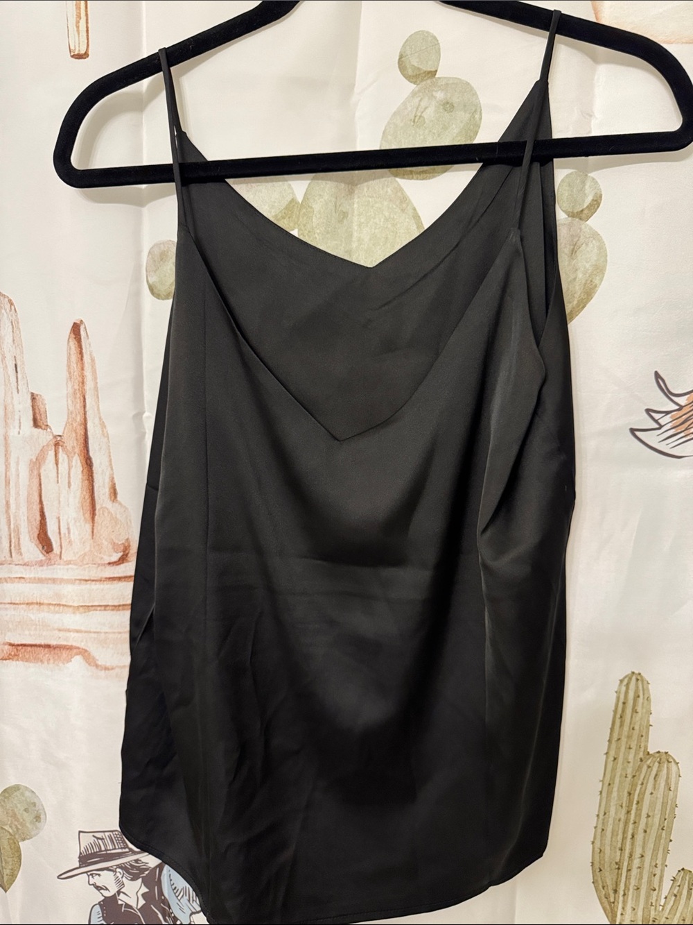 Black Satin Cowl Neck Slip Tank